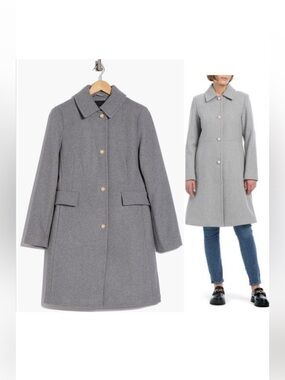 Kate Spade Heather Gray Pearl button Faux Wool Coat